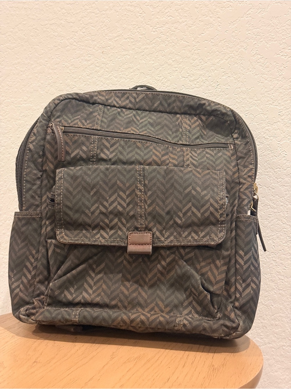 Men's Olive Chevron Pattern Distressed Backpack - Picture 14 of 14